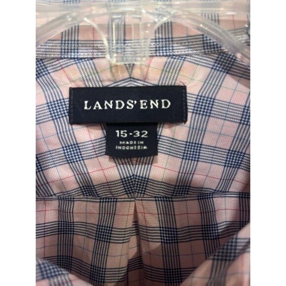 Lands' End Mens Button-up Long-sleeve Shirt. Size 15-32 100% Cotton, Pink Plaid - Picture 3 of 10